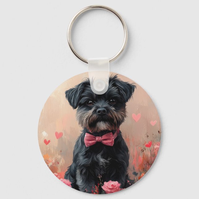 Porte-clés Affenpinscher avec Rose - Saint Valentin (Recto)