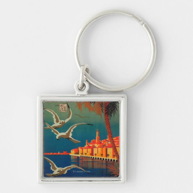 Porte-clés Affiche de voyage de la Côte d'Azur # 1 (Devant)