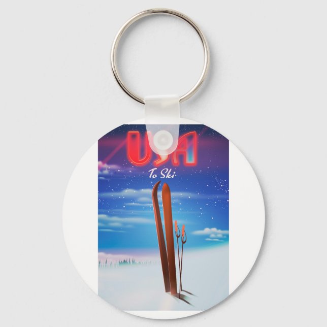 Porte-clés affiche de voyage de ski aux États-Unis (Recto)