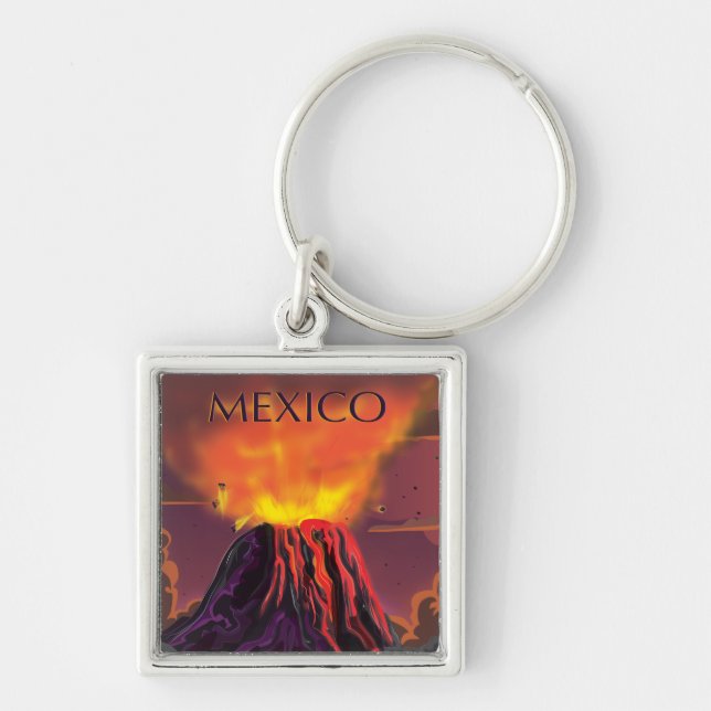 Porte-clés Affiche de voyage du volcan mexicain (Devant)