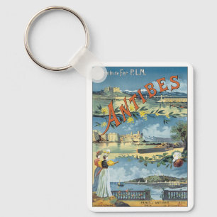 Porte-clés Affiche de voyage vintage, Antibes, France