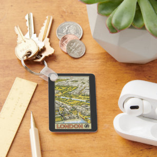 Porte-clés Affiche de voyage vintage, vue aérienne de la vill