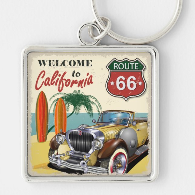 Porte-clés Affiche rétro "Bienvenue en Californie" de la rout (Devant)