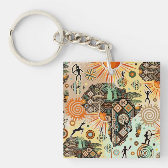 Porte-clés Africa Map Decorative Tribal Elements Pattern (Devant)