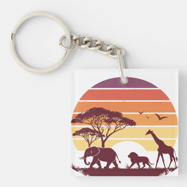 Porte-clés African Wildlife Silhouette Safari Design (Devant)