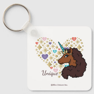 Porte-clés Afro Unicorn   Design cardiaque unique
