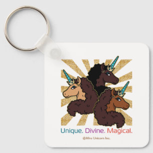 Porte-clés Afro Unicorn Trio : Unique, Divine et Magique