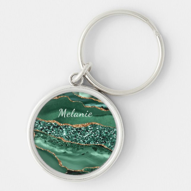 Porte-clés Agate Green Gold Emerald Nom personnalisé Porte -  (Devant)