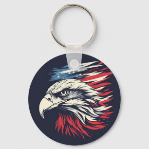 Porte-clés Aigle à l'encre et drapeau américain Art La libert