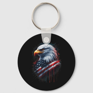 Porte-clés Aigle américain Drapeau américain 4 juillet Encre 