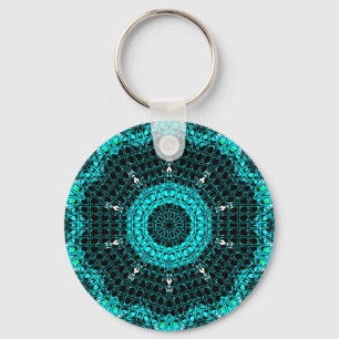 Porte-clés Aigue-marine en verre de mosaïque d'effet