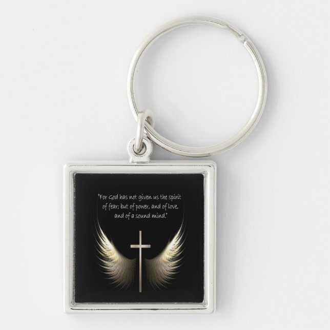 Porte-clés Ailes de Saint-Esprit avec la croix et l'écriture (Devant)
