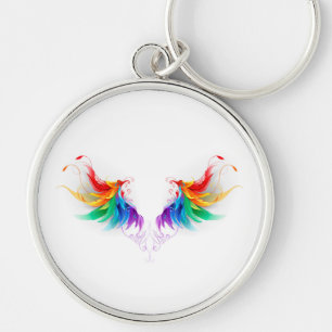 Porte-clés Ailes fluffy arc-en-ciel