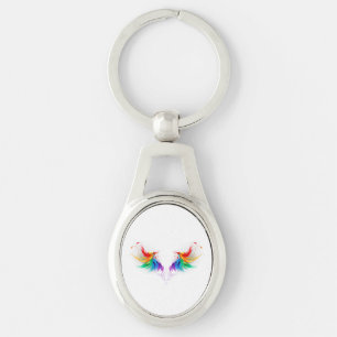 Porte-clés Ailes fluffy arc-en-ciel