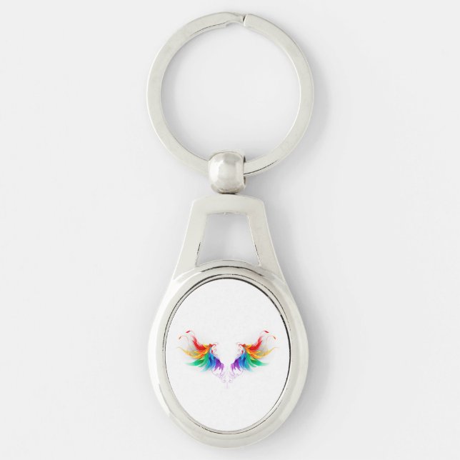 Porte-clés Ailes fluffy arc-en-ciel (Devant)
