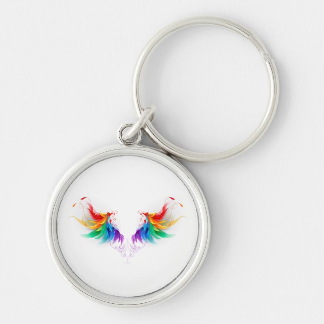 Porte-clés Ailes fluffy arc-en-ciel (Devant)