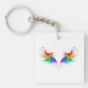 Porte-clés Ailes fluffy arc-en-ciel
