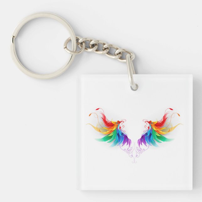 Porte-clés Ailes fluffy arc-en-ciel (Devant)