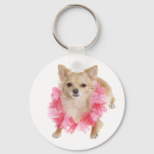 Porte-clés Aimer cheveux longs Chihuahua Chien chiot (Recto)
