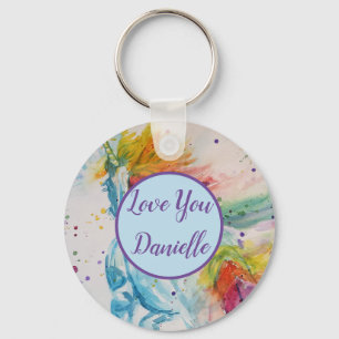 Porte-clés Aimez-vous Nom Rainbow Unicorn Watercolor Key Ring