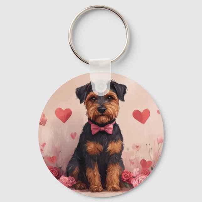 Porte-clés Airedale avec des Roses - Saint-Valentin (Recto)