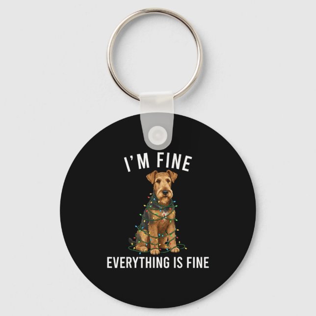 Porte-clés Airedale Terrier Christmas I'm Fine Everything Is  (Recto)