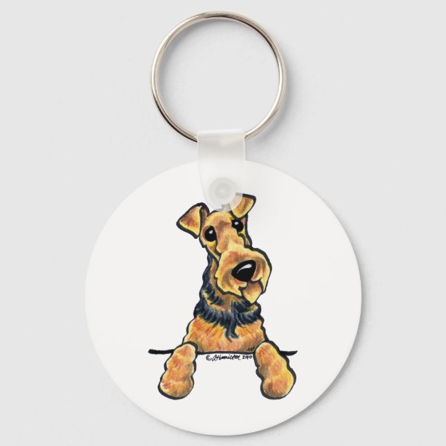 Porte-clés Airedale Terrier Line Art (Recto)