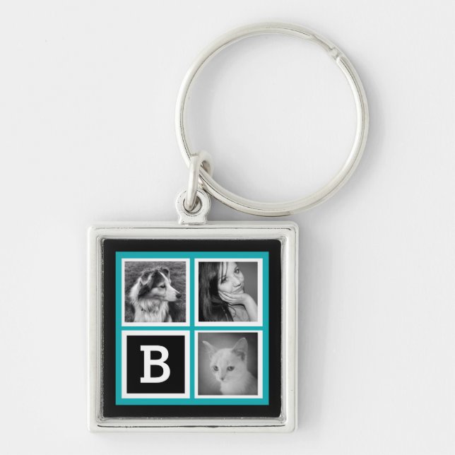 Porte-clés Ajoutez le monogramme de turquoise de photos (Devant)