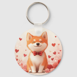 Porte-clés Akita avec Rose - Saint Valentin