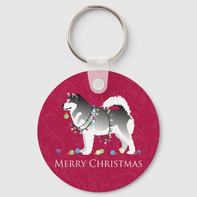 Porte-clés Alaskien Malamute Chien Joyeux Noël Design (Recto)