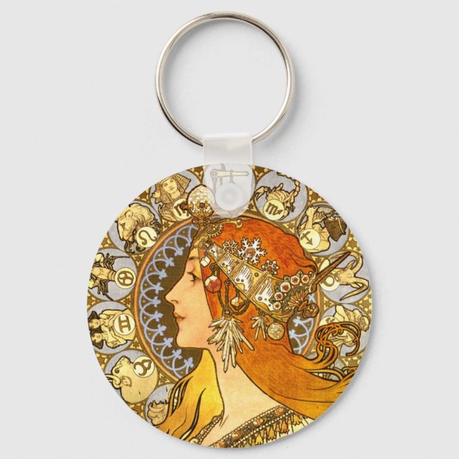 Porte-clés Alfonse Mucha Zodiac Art nouveau femme (Recto)