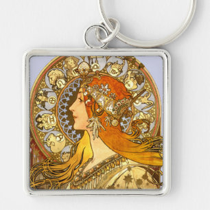Porte-clés Alfonse Mucha Zodiac Art Nouveau Woman