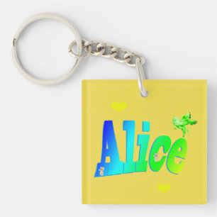 Porte-clés Alice, Girls Nom Logo Avec Coeurs,