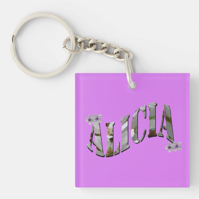 Porte-clés Alicia, Dames Nom Fabriqué Avec Des Fleurs, (Devant)
