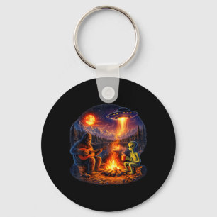 Porte-clés Alien drôle et Bigfoot Feu de camp Lune UFO
