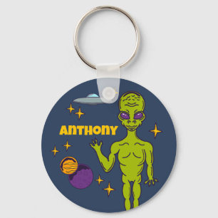 Porte-clés Alien spatial avec soucoupe volante personnalisée