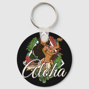 Porte-clés Aloha Hawaiian avec Hibiscus Fleurs et Feuilles