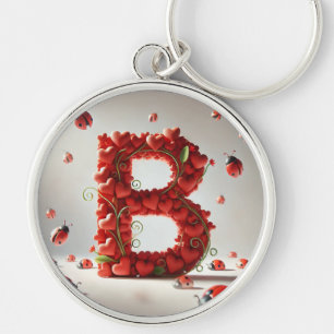 Porte-clés Alphabet Créatif Lettre B avec Formes de Cœur