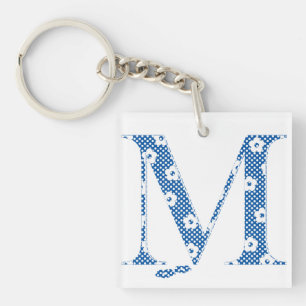 Porte-clés alphabet fleuri M (bleu et points)
