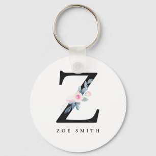 PORTE-CLÉS ALPHABÈTES FLORAUX BLEUS DOUX NOM LETTRE Z