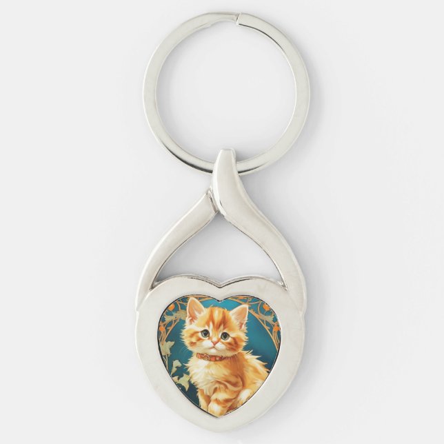 Porte-clés Alphonse Mucha Art Nouveau Chat (Devant)