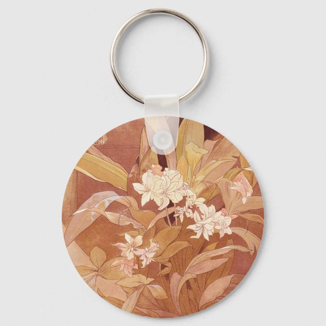 Porte-clés Alphonse Mucha Art Nouveau Détail floral (Recto)