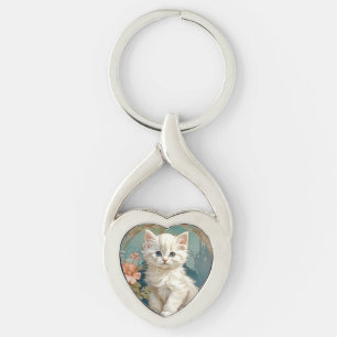 Porte-clés Alphonse Mucha Style Chat blanc