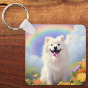 Porte-clés American Eskimo Dog Memorial Nom personnalisé Rain
