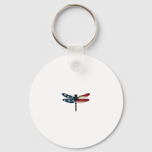 Porte-clés American Flag Dragonfly Patriotic 4th of July Red  (Recto)