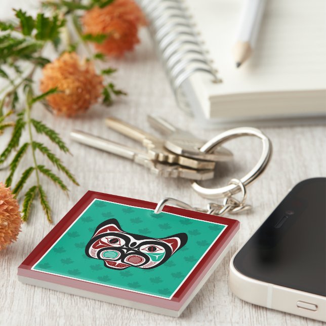 Porte-clés Amérindiens Red Black Vector Art Haida Kitty (Devant Droit)
