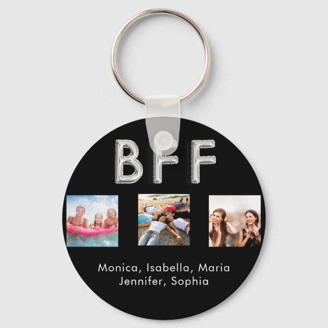 Porte-clés Amis pour toujours BFF nom photo noir argent (Recto)