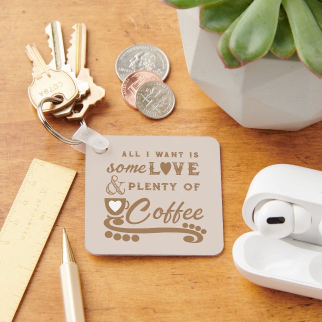 Porte-clés Amour et café ajouter initiales brun (Bureau)