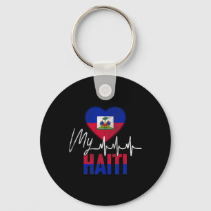 Porte-clés Amour Vintage Haïti Rythme Cœur Drapeau Jour Racin
