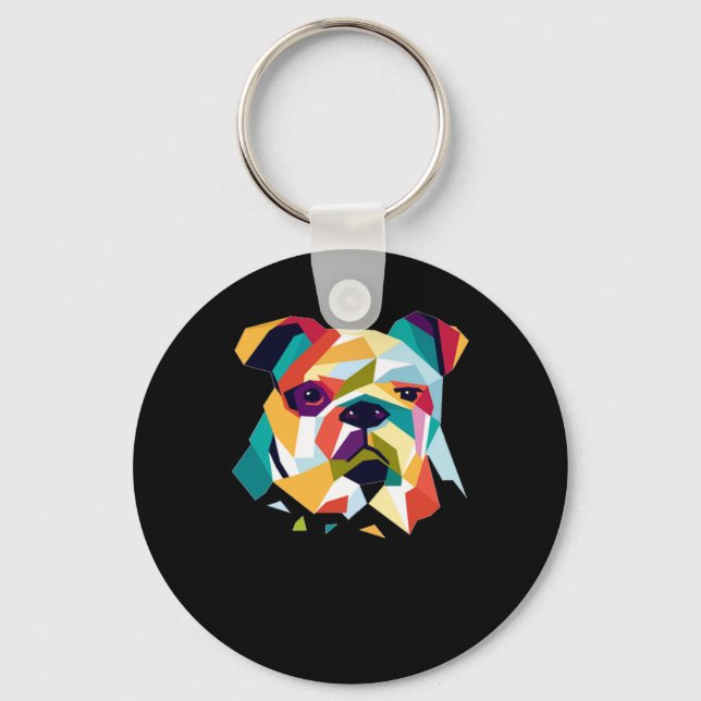 Porte-clés Amoureux de les chiens | Bulldog Polygonal Abstrai (Recto)